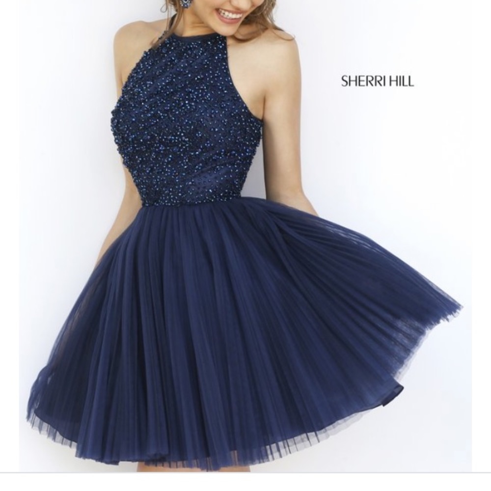 Short dark blue prom dress